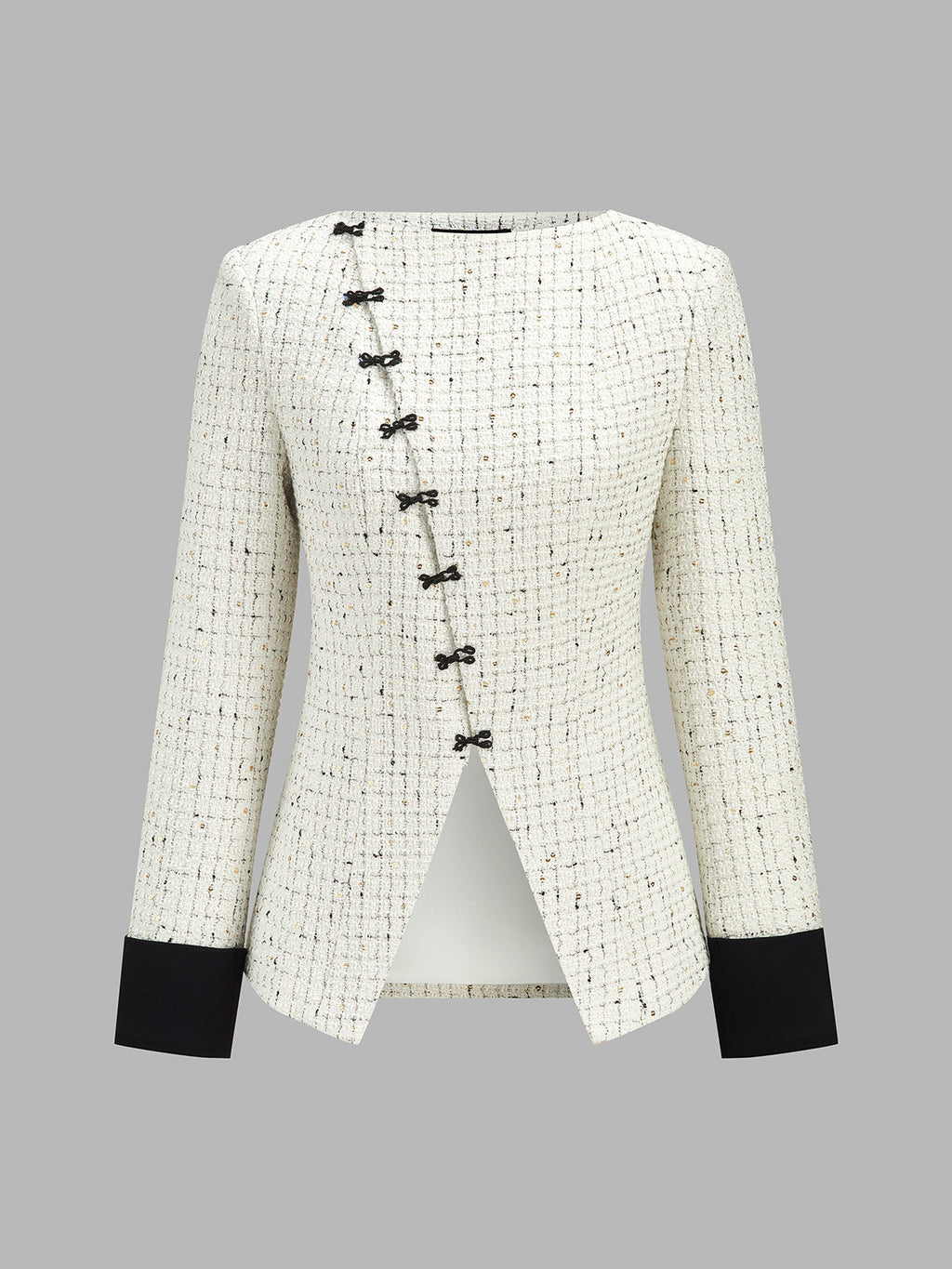 Women's Tweed Blazer with Frog Button and Contrast Cuffs - CelenoWear