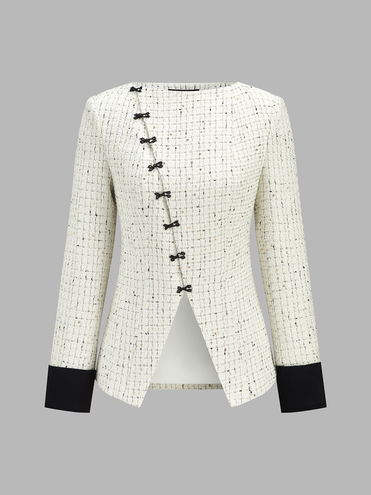 Women's Tweed Blazer with Frog Button and Contrast Cuffs - CelenoWear