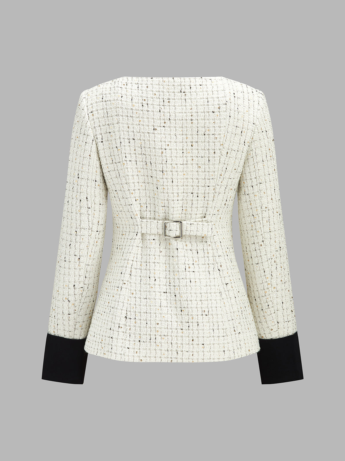 Women's Tweed Blazer with Frog Button and Contrast Cuffs - CelenoWear
