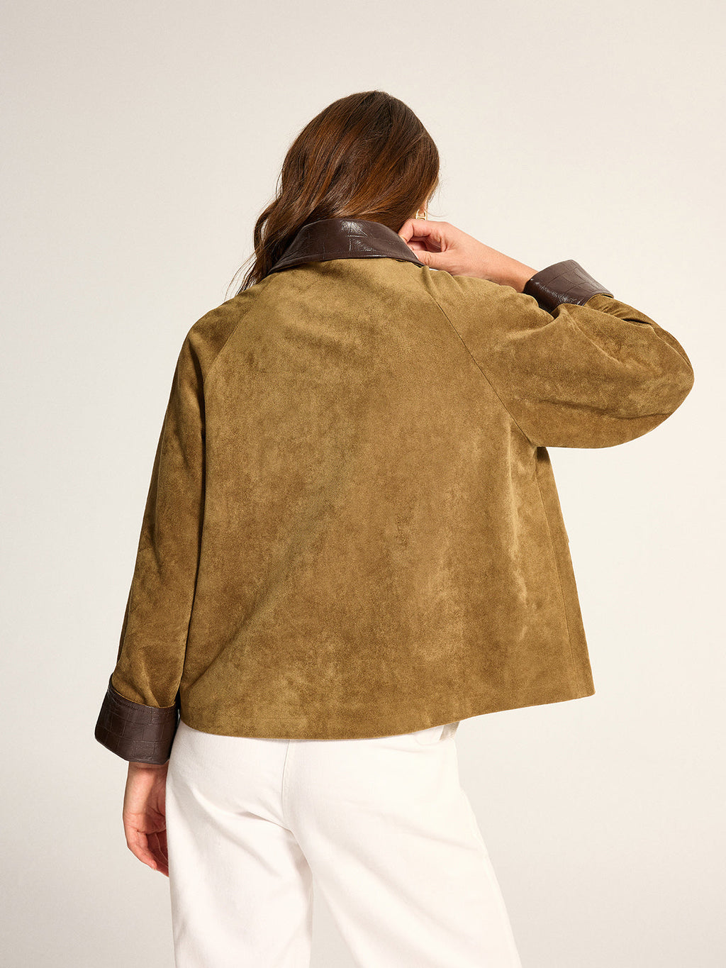 Women's Utility Jacket - Faux Leather Collar Suede Effect - CelenoWear