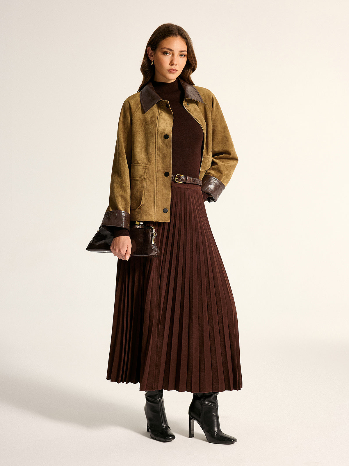 Women's Utility Jacket - Faux Leather Collar Suede Effect - CelenoWear