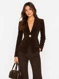 Women's Velvet Blazer with Metal Buttons - CelenoWear